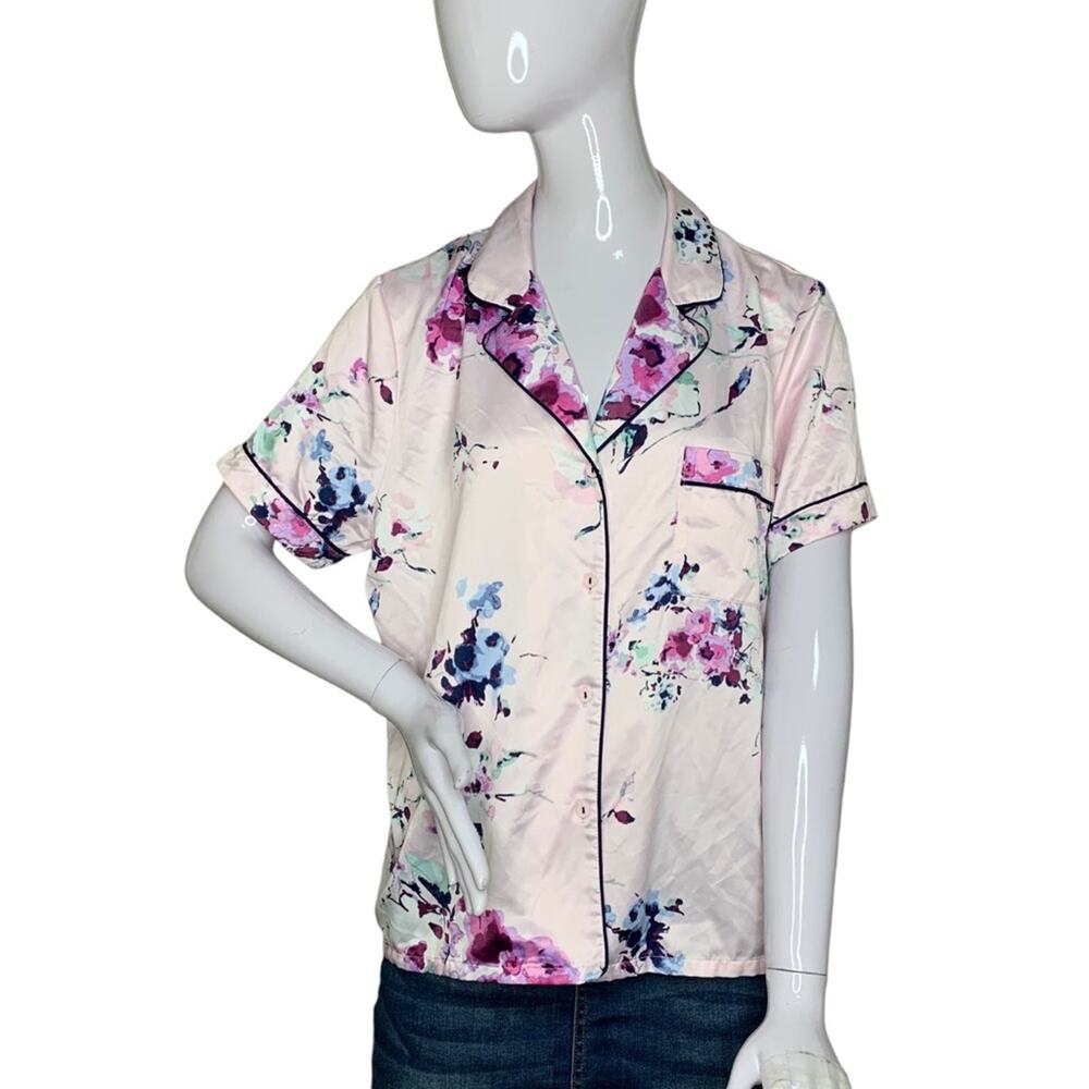 In Bloom by Jonquil Satin Pajama Top Floral Print Buttons Closure Size L